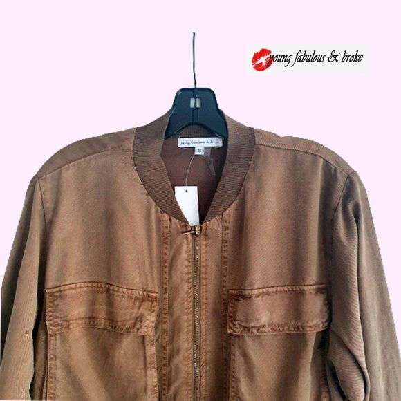 Young Fabulous & Broke NEW Streetwear Khaki Flap Pocket Baseball Jacket S - Picture 2 of 11